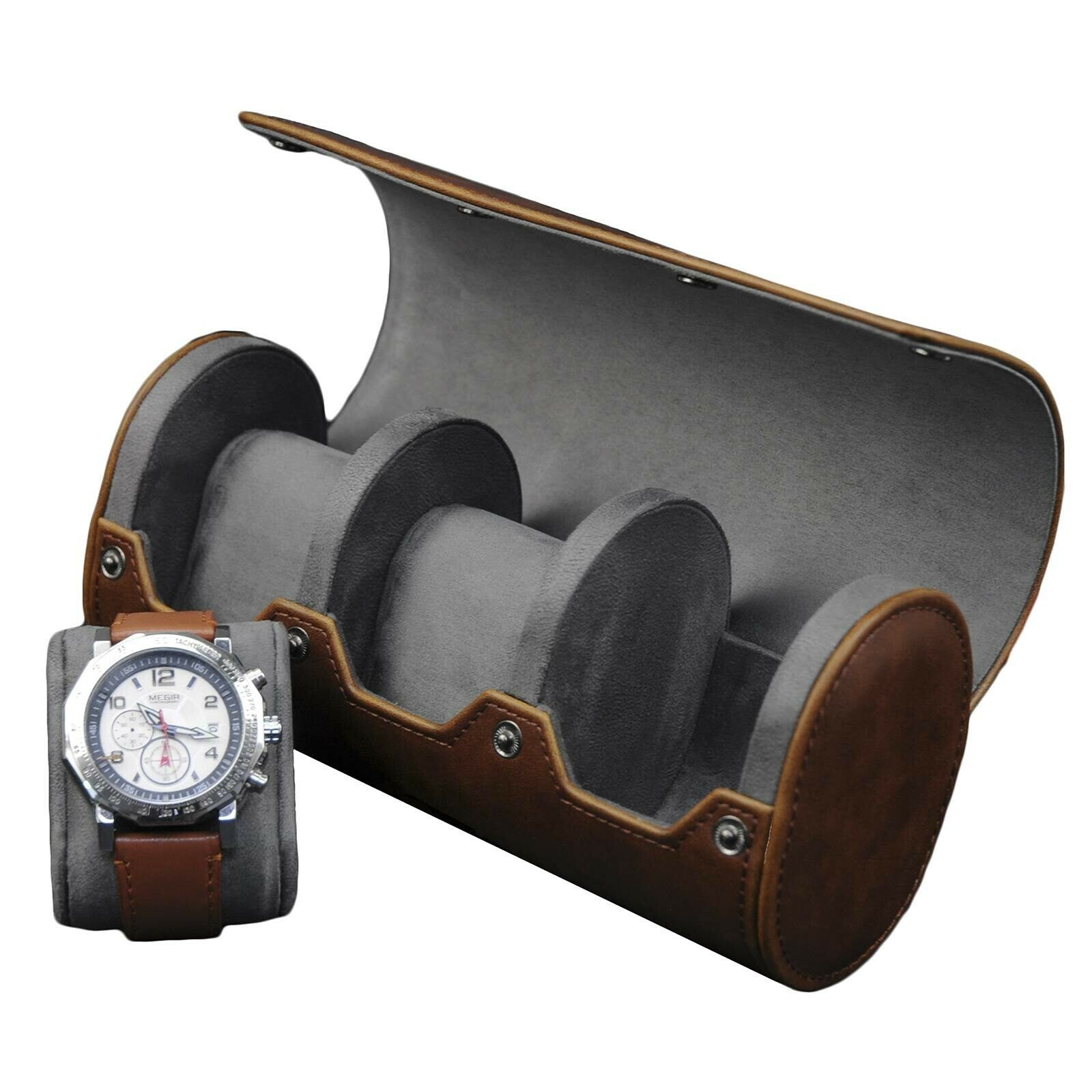 Rejsetui til 3 ure i brunt læder
