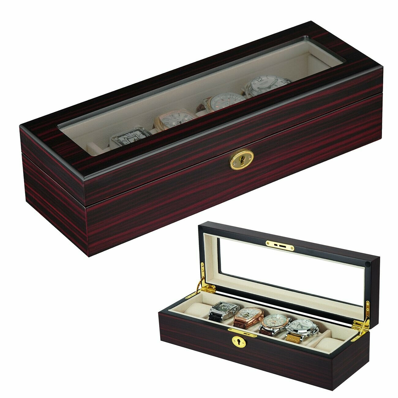 Træurkasse til 6 ure Mørkt træ