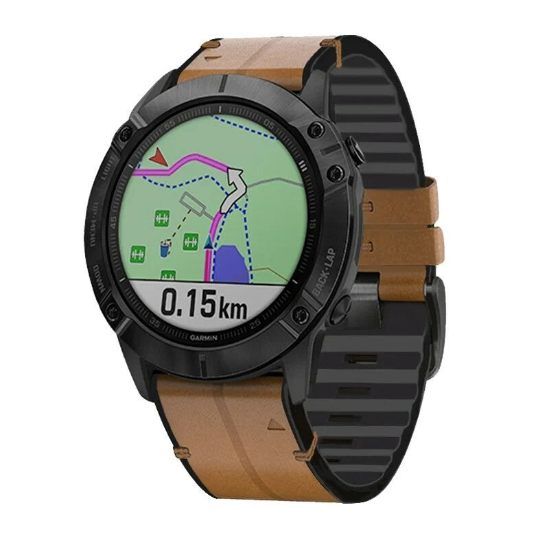 Garmin Quickfit læder-/gummirem brun Quickfit