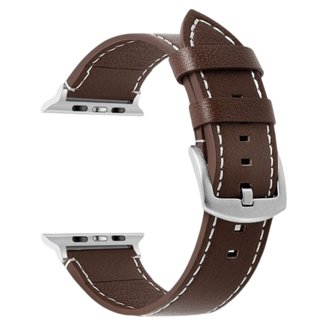 Mørkebrun kalveskindsrem med kontrastsyninger til Apple Watch