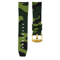 Horus 21mm buet gummirem - Grøn camouflage med guldspænde