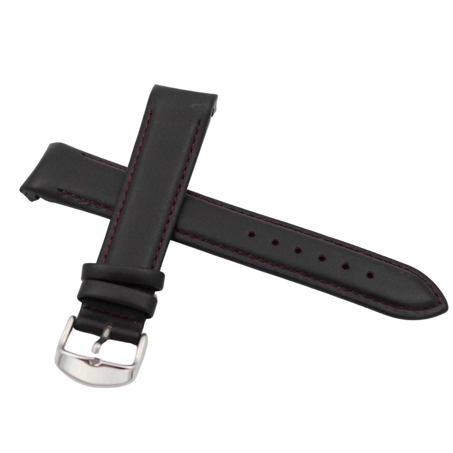 Granat - Buet sort læderrem med røde syninger