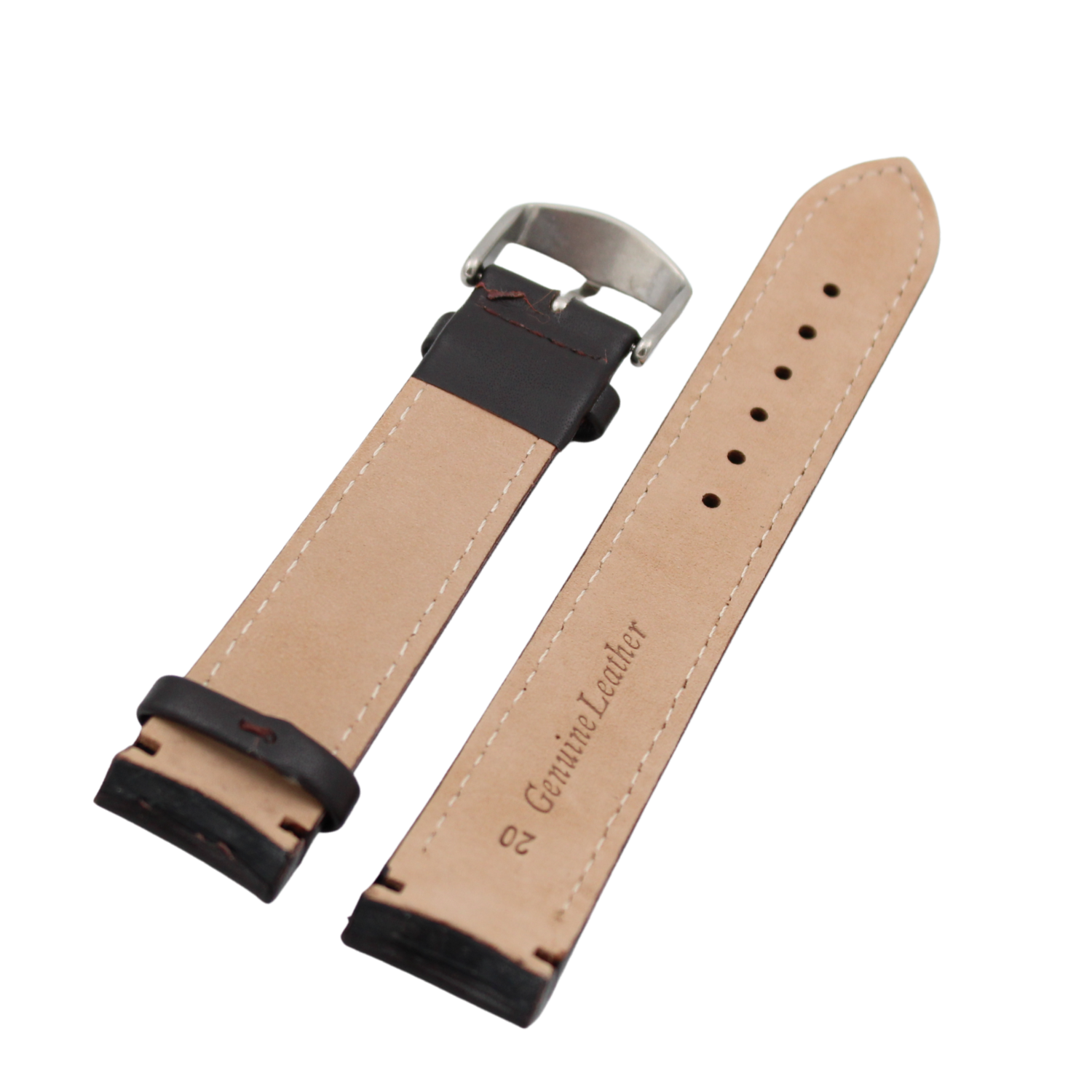 Granat - Buet sort læderrem med røde syninger