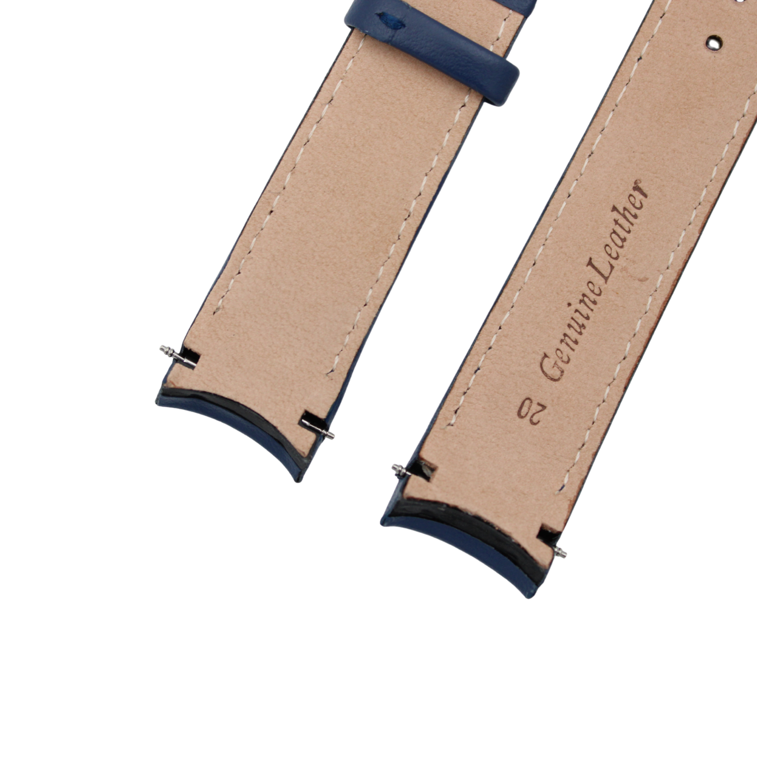 Marina Curved - Blå læderrem med matchende syninger